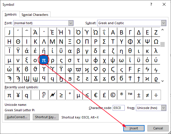 shortcut in word 2016 for mac for symbols